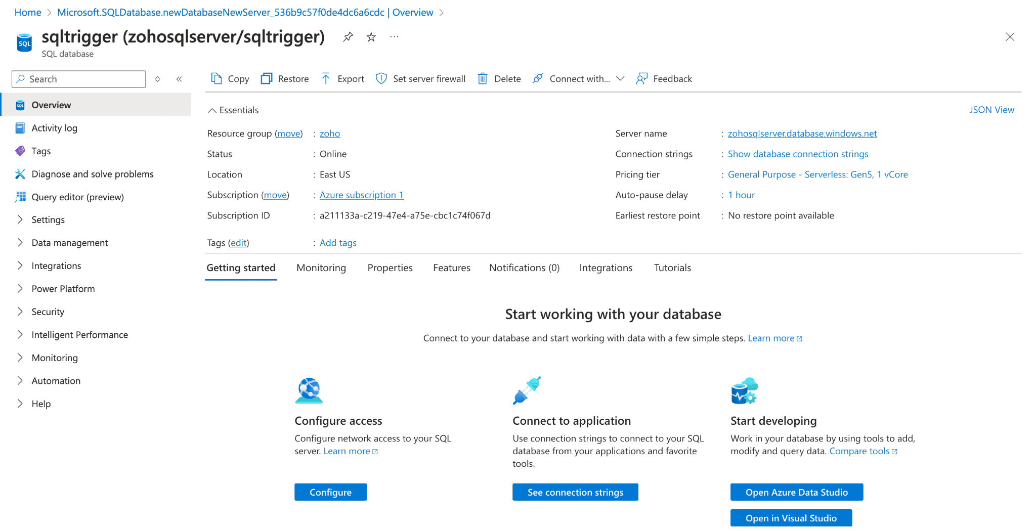 Access the connection string in the Azure Portal