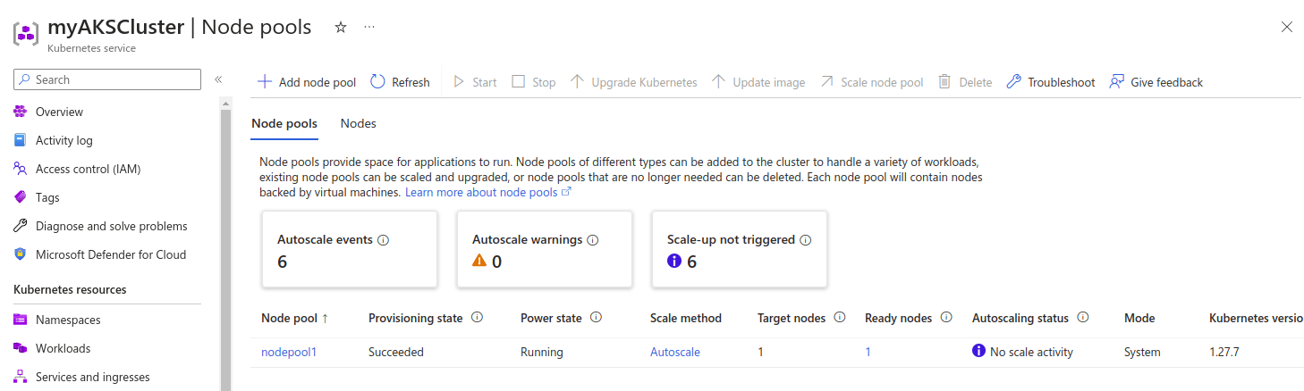 Autoscaling settings and other configuration details