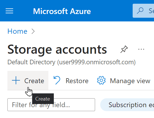 Azure storage account page
