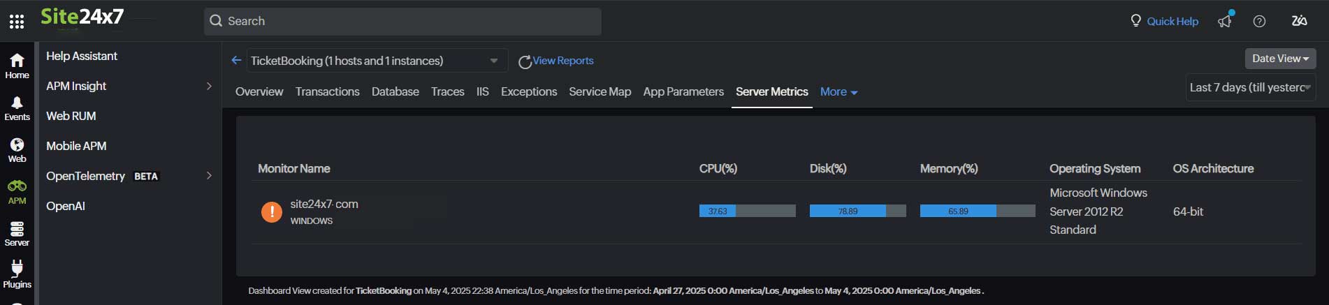 View of CPU and memory usage highlighting services with unbalanced or excessive resource consumption.