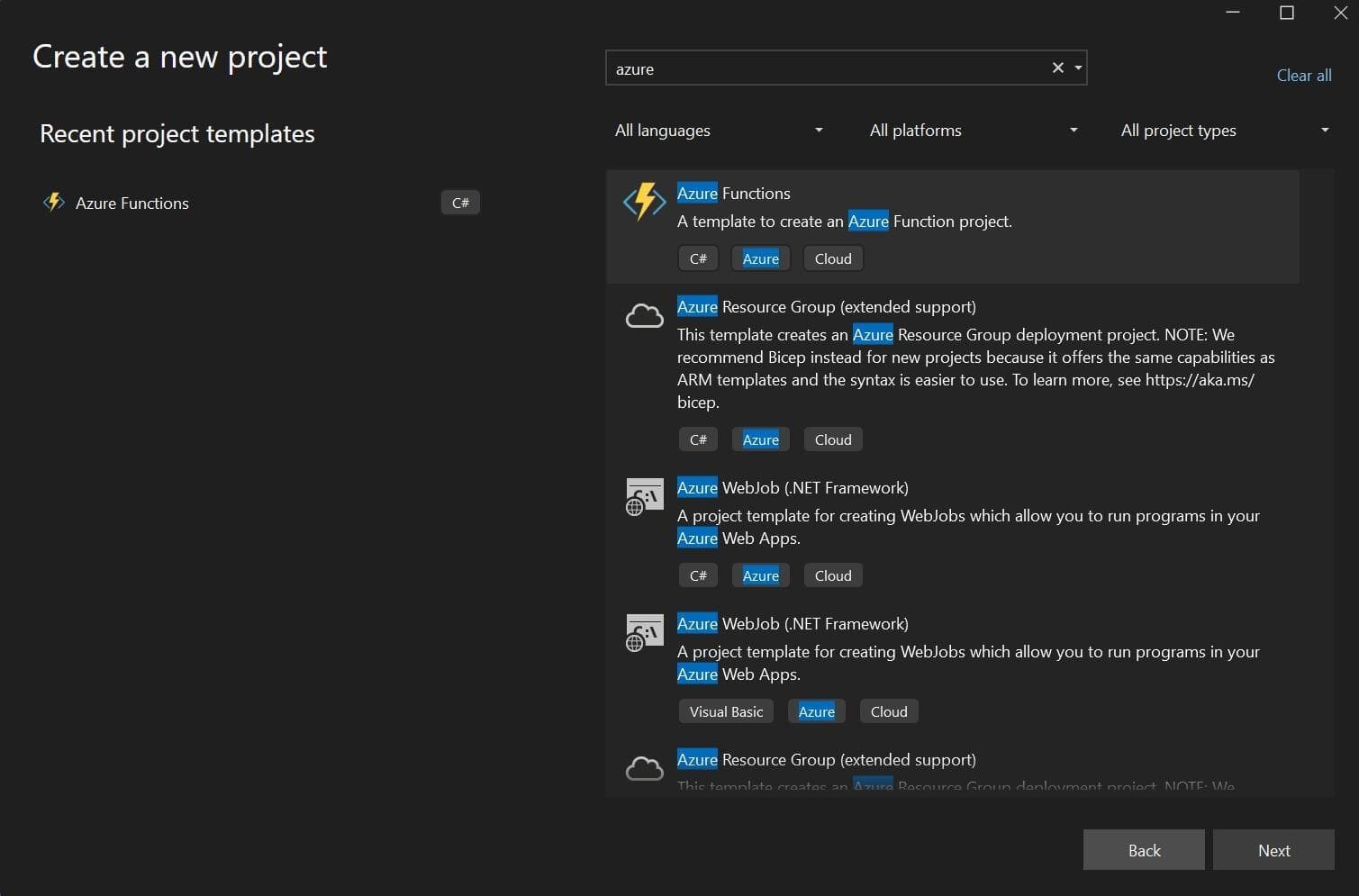 Create a new project in Visual Studio