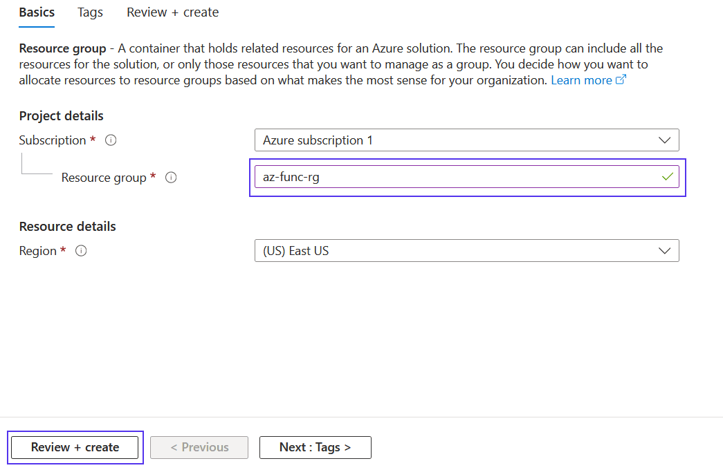 Creating Azure resource group