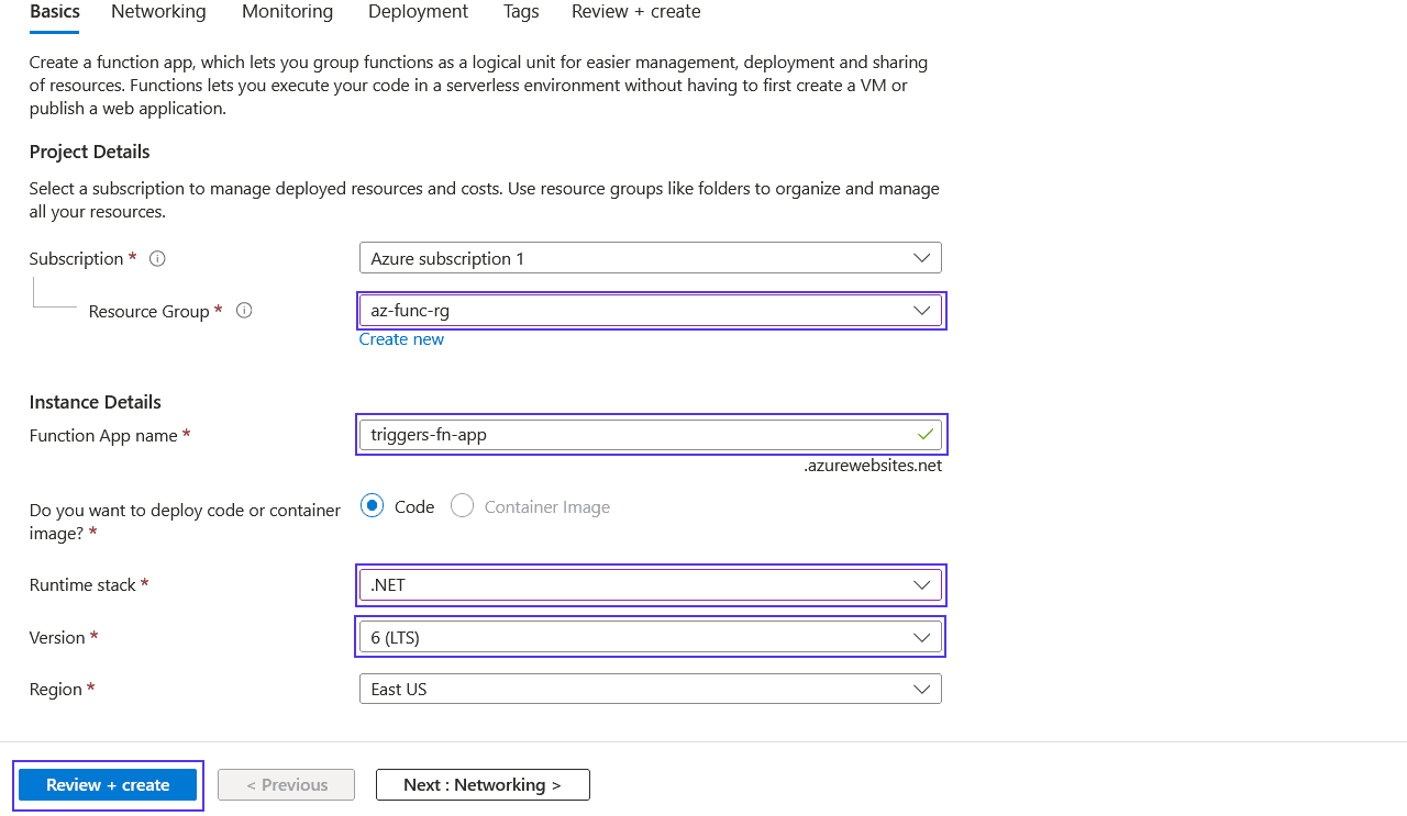 Function App creation