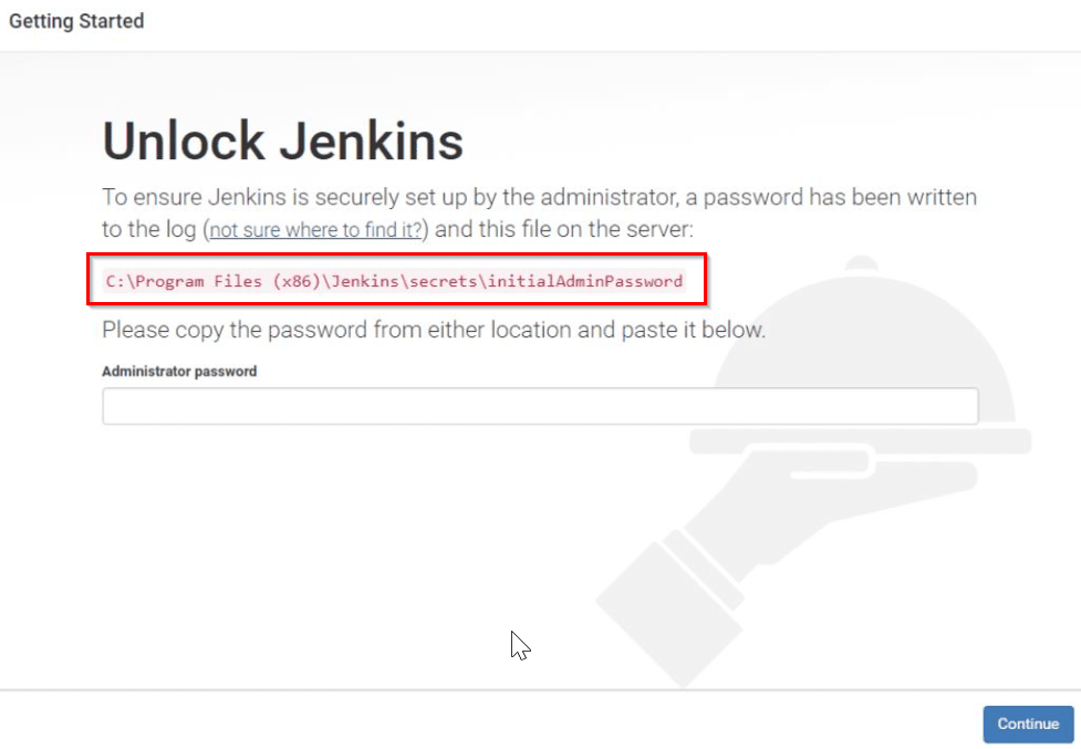 Jenkins initial admin password wizard