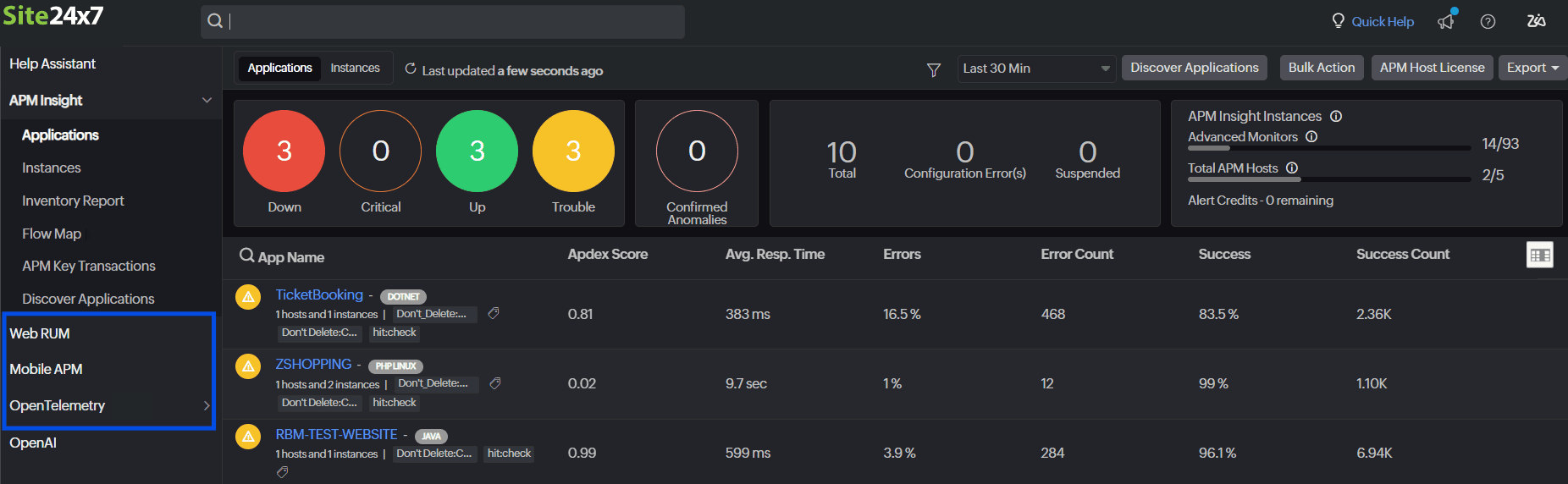 Get extensive platform support for web and mobile applications, along with OpenTelemetry framework support.