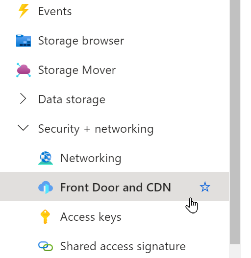 Storage account navigation bar