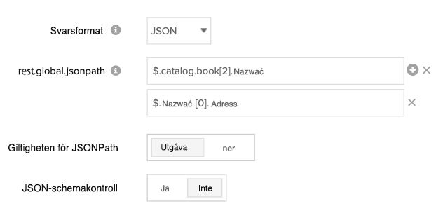 Form control elements to configure JSON response checks
